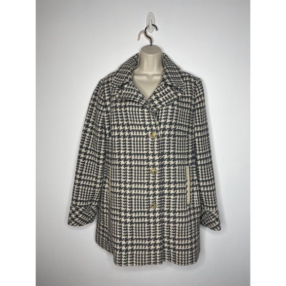 Cole Haan Women's Houndstooth Wool Pea Coat Size 14 - Picture 1 of 7
